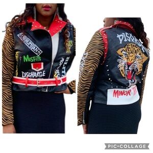 Azalea Wang Good Times Bad Times Women’s Studded Moto Graffiti Jacket Size 3X
